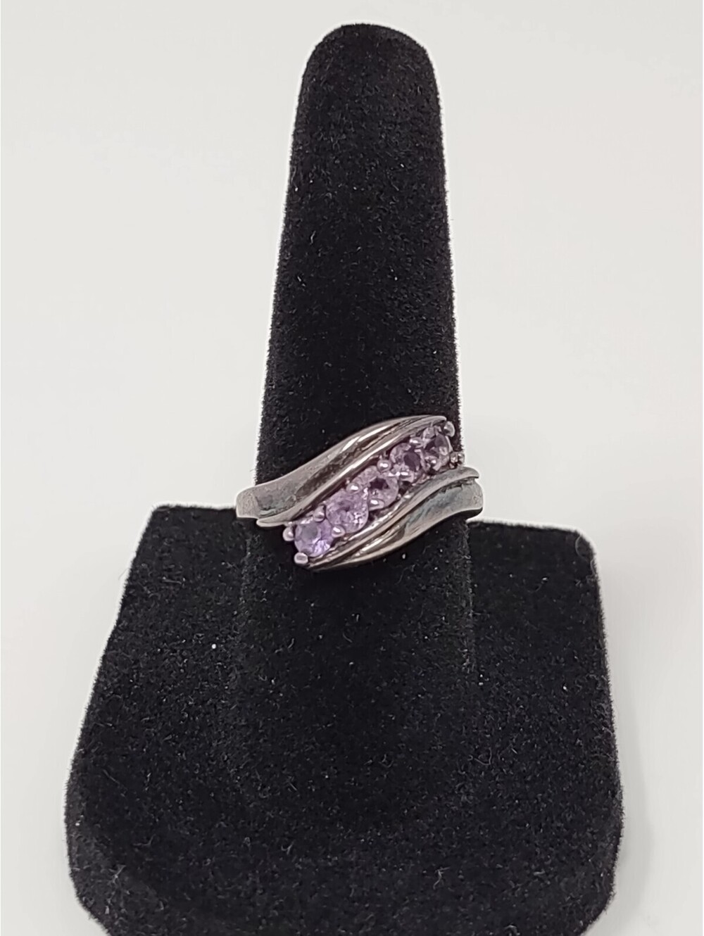 VTG Sterling 925 Amethyst Color Bypass Wave Ring Sz 5.5